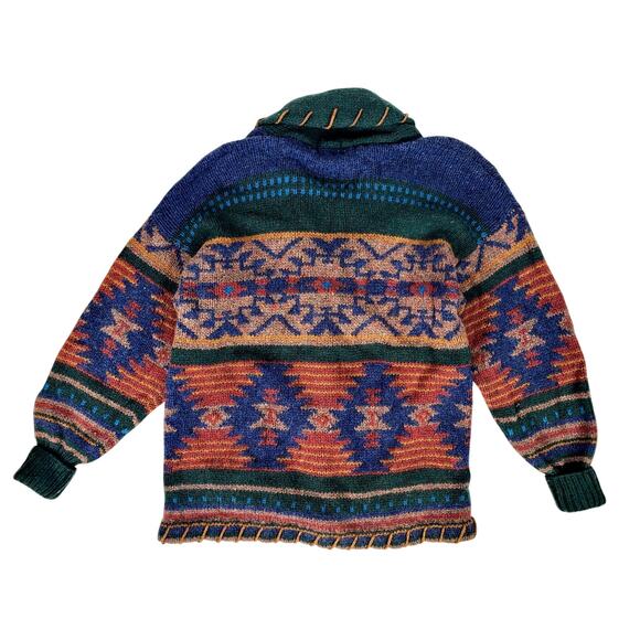 VTG 90s Woolrich Sweater Aztec Design Shawl Collar Cardigan Men's Sz L - Picture 7 of 8
